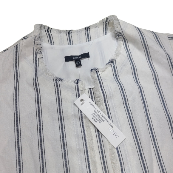 DREW Cotton / Linen Raw Edge Hem Striped Summer Casual Blazer - Picture 5 of 10